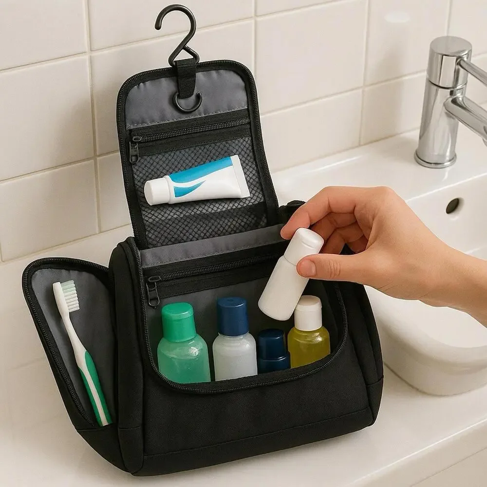 Vintage 1990s Ballistic Nylon Hanging Toiletry Bag Black Travel Organizer